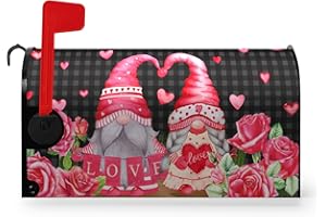 Dacawin Valentine's Day Gnomes Mailbox Cover Love Hearts Magnetic Mailbox Covers Red Rose Buffalo Plaid Humor Letter Post Box Cover Wrap Standard Size 18" X 21"
