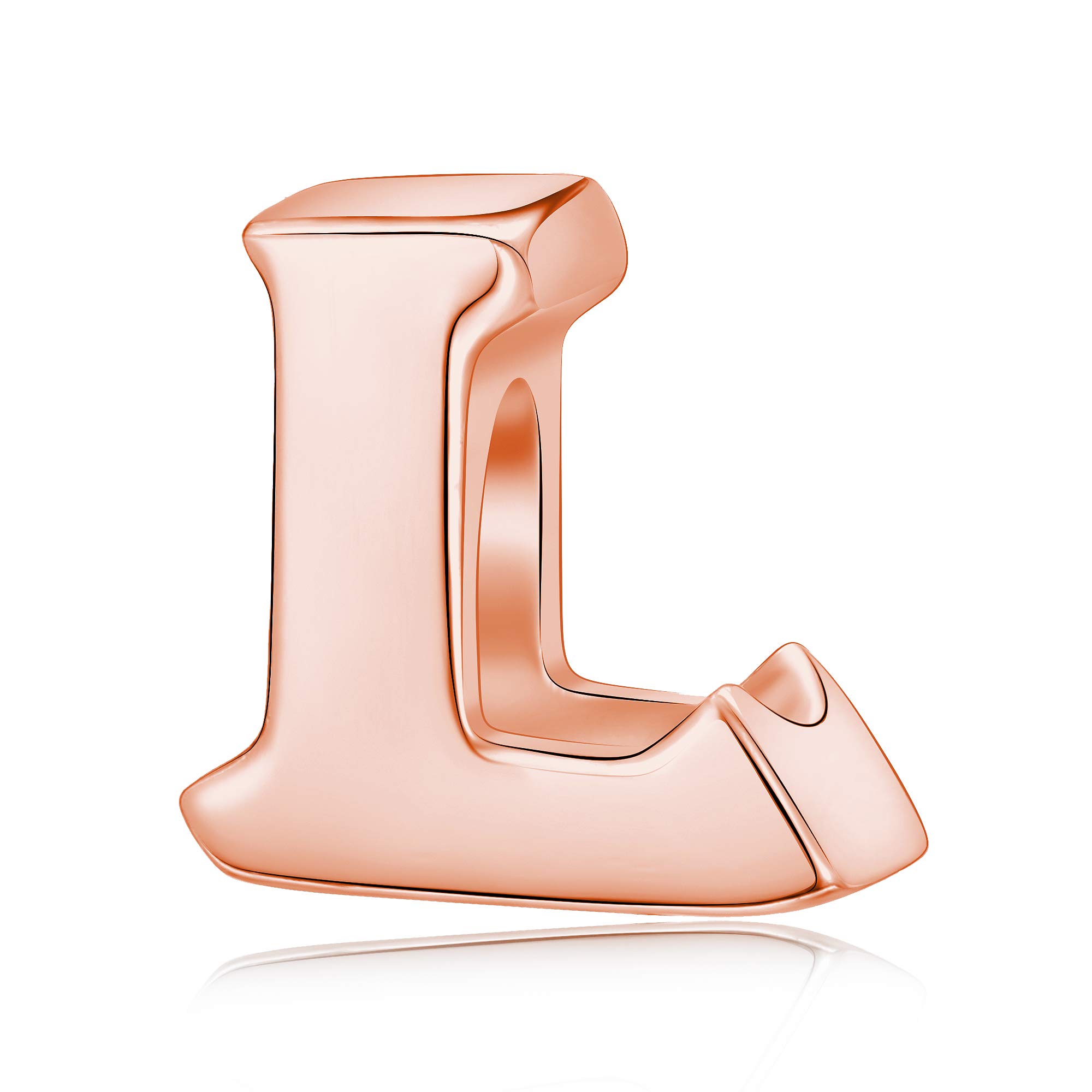 Alphabet Charms Initial A-Z Genuine 925 Sterling Silver Letter Beads Words Charms fits European Charms Bracelet for Mother Day Gfts (rose gold L)