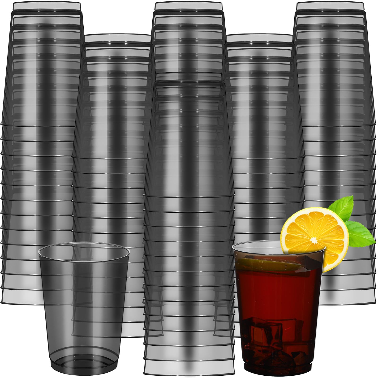 Photo 1 of Teenyyou 150 Pcs Black Plastic Party Cups 10 oz Disposable Wedding Cups Heavy Duty Plastic Cups Fancy Cocktail Cups Drinking Tumblers for Family Gatherings Parties Afternoon Tea Wedding
