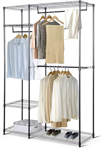 Goplus Portant Penderie A Vetements Porte Manteau Armoire De Rangement Metallique Reglable Avec 3 Etageres Capacite De Charge 32kg Noir 120 X 45 X 180 Cm Amazon Fr Cuisine Maison