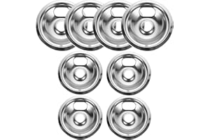 HNBUN 316048413 Burner Drip Pans 8 Inch (4 Pack)&316048414 Range Drip Bowls 6 Inch (4 Pack), Chrome Range Drip Pans Compatible for GE Hotpoint Ken-more Electric Range, Include 2 x 6 in, 2 x 8 in