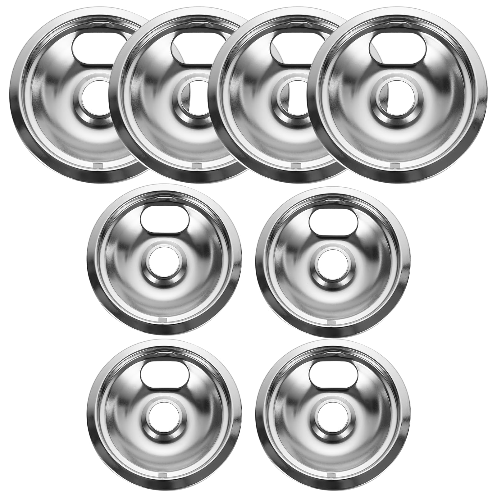 Photo 1 of 316048413 Burner Drip Pans 8 Inch (4 Pack)&316048414 Range Drip Bowls 6 Inch (4 Pack), Chrome Range Drip Pans Compatible for GE Hotpoint Ken-more Electric Range, Include 2 x 6 in, 2 x 8 in