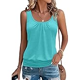 Micticsi Womens Banded Bottom Scoop Neck Tank Tops Pleated Loose Fit Sleeveless Tops Summer Outfits