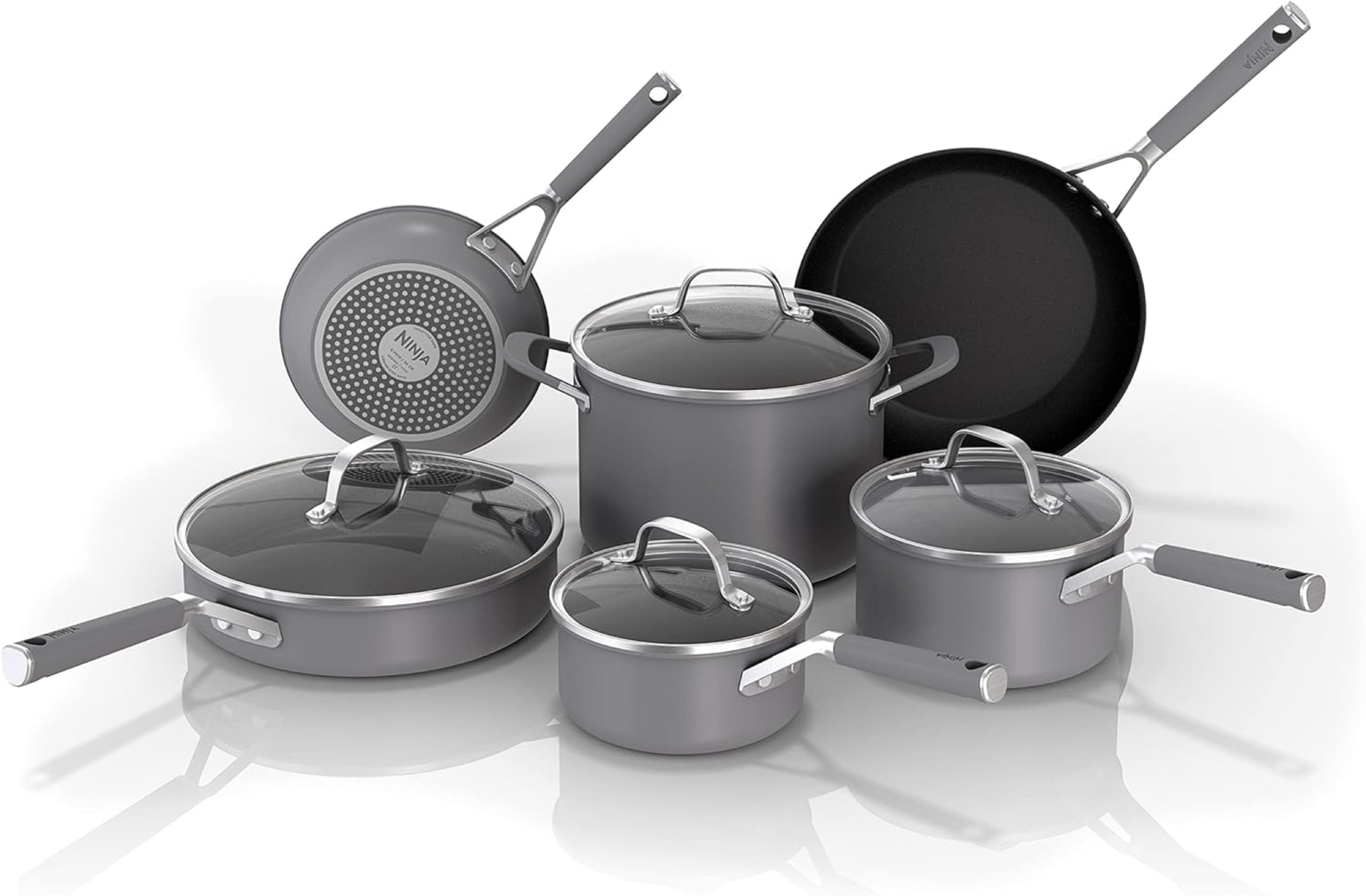 Photo 1 of Ninja NeverStick Professional Hard-Anodized 10 Piece Pots & Pans Set, Nonstick Cookware Set, Durable, Oven Safe to 500°F, Slate Grey, C39500