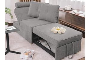 OHOHOLIVE Sleeper Sofa Bed 4-in-1 Convertible Couch, Linen Fabric Love seat Couch with 2 Throw Pillow, Single Recliner for Small Space with 5 Adjustable Angles Backrest