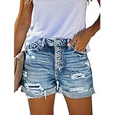 Angerella Denim Shorts for Women Mid Rise Ripped Jean Shorts Stretchy Folded Hem Hot Short Jeans