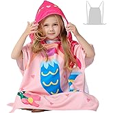 Athaelay Pink Mermaid Hooded Beach Towel Poncho for Kid Girls Toddlers Bath Pool Swim Poncho Cover-ups Swimwear Soft Lightweight Microfiber