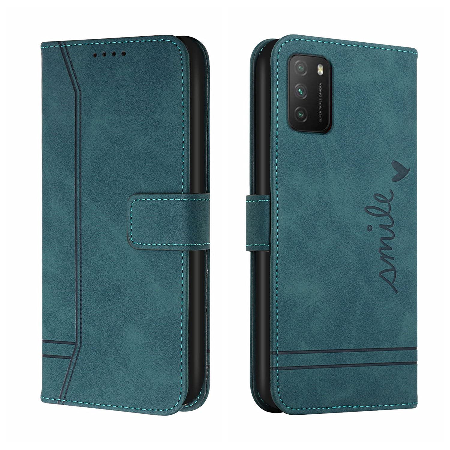 QIWEIQING Compatible with Xiaomi Poco M3 Case, Xiaomi Redmi 9T Flip Wallet Leather Case with Card Slot Kickstand Phone Cases Cover for Xiaomi Poco M3 / Redmi 9T.Green HX