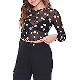 Forever 21 Womens Sheer Mesh Floral Print Top