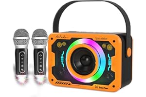 VANWIT Karaoke Machine, 2 Wireless Karaoke Microphones with Disco Lights, Portable Bluetooth Speaker, Singing Machine with PA System for Adults Kids, Supports AUX/USB/TF for Home Party (Orange)