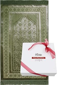 Modefa Velvet Prayer Rug with Prayer Beads Ramadan Eid Luxury Gift Box Set (Green)
