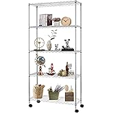 FDW | 5-Tier Wire Storage Shelves with Wheels | 30"x14"x61" | Chrome | Adjustable Racks | Heavy-Duty Metal Shelf, Holds Upto 220 lbs | Tool-Free Assembly, Rust-Resistant | for Home & Garage Shelving