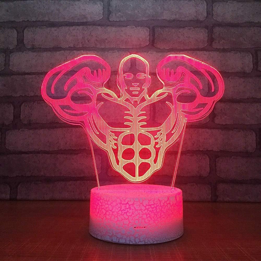 JXBH 3D Led Illusion Lamp Night Light Hercules Optical Bedside Table Night Lightswith 7 Colors Flashing & Touch Switch 3D Illusion Desk Lamp Home Decor for Kids Toy Gift