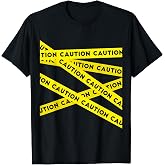 TICKLE TEES Graphic Caution Tape Warning Unisex-Adults T-Shirt Black Small Modern Graphic Caution Tape Crew Neck Short Sleeve