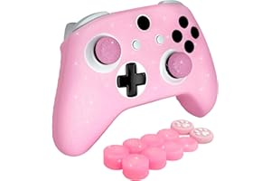 HLRAO Pink Glitter Anti-Slip Protective Silicone Cover Skin Grips Compatible with Xbox ONE S/X Controller,8 PCS Glitter Thumb Grips Caps and 2 Grips Caps.