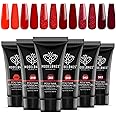modelones Poly Nail Gel Set, 6 Colors Popular Red Collection Bright Wine Burgandy Glitter Poly Extension Gel Dark Bloody Red Builder Starter Home DIY Manicure Nail Art Gift