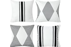 QoBexim Waterproof Outdoor Pillow Covers 16x16 Inch Set of 2, Black and White Stripe Geometric Decorative Throw Pillow Cover,