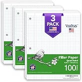 WritePads Graph Paper Loose Leaf Paper, 300 Sheets, 8 x 10.5 Inch 4x4 Quad Ruled Graphing Paper, 3 Hole Punched Filler Notebook Paper for 3 Ring Binders, 65 GSM, Made in USA
