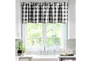 Hiasan Buffalo Plaid Curtains Valances for Windows - Black and White Semi Sheer Checkered Rod Pocket Valance for Living Room, Farmhouse, Bedroom, 52 x 18 Inches Length, 1 Panel