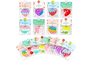 Jinsome 32 Pack Valentine's Day Heart-Shaped Pop Fidget Toys for Kids, Classroom Bulk Gifts with Keychains & Cards, Perfect for School Party & Class Exchanges