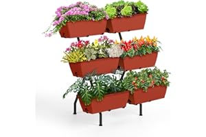 LUPLOM Raised Garden Beds Outdoor with 6 Garden Planter Boxes Freestanding Vertical Raised Bed for Gardening with Legs, Elevated Herb Garden Planter with Water Drainage for Patio, Balcony, Backyard, Red