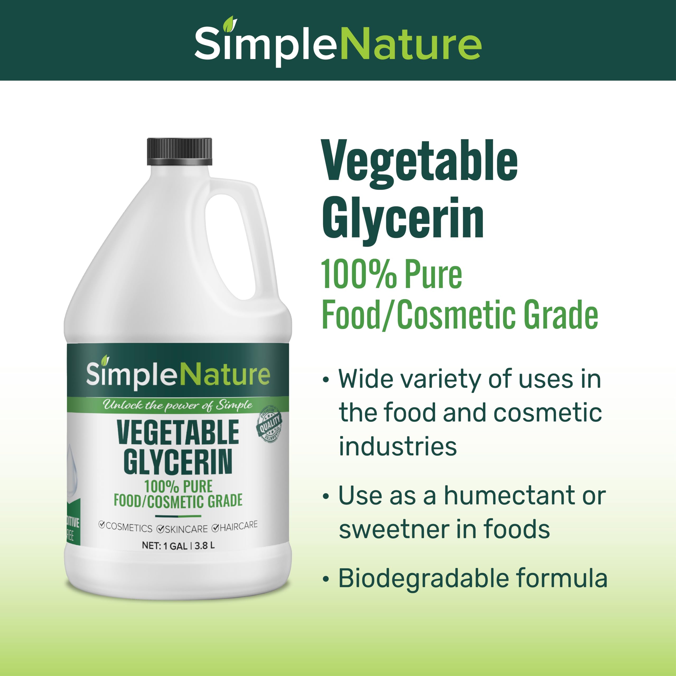 100% Pure Vegetable Glycerin - 1 Gallon (128 fl oz) - Food/Cosmetic Grade Skincare, Haircare, Cosmetics, Soapmaking, Crafts - Softening & Moisturizing Multipurpose Humectant