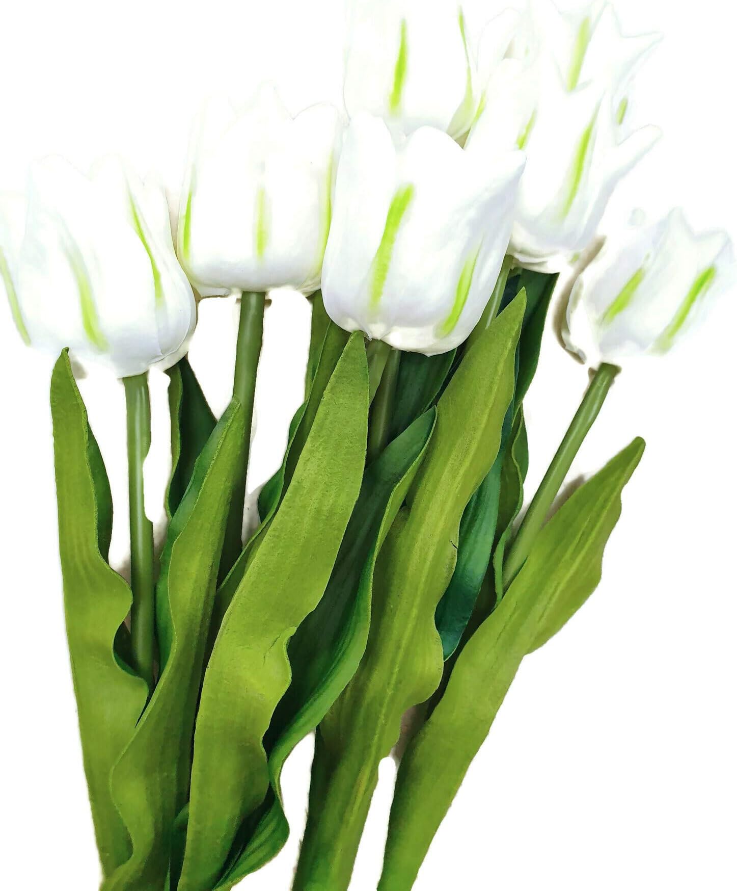 Floral Kingdom Large Angel Style Real Touch Tulips Artificial Flowers for Bridal Bouquets, Floral Arrangements, Home/Office Decor (Pack of 6) (Milky White)