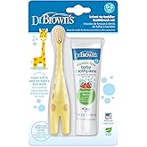 Dr. Brown’s™ Infant-to-Toddler Training Toothbrush Set, Giraffe with Fluoride-Free Strawberry Baby Toothpaste, 0-3 years