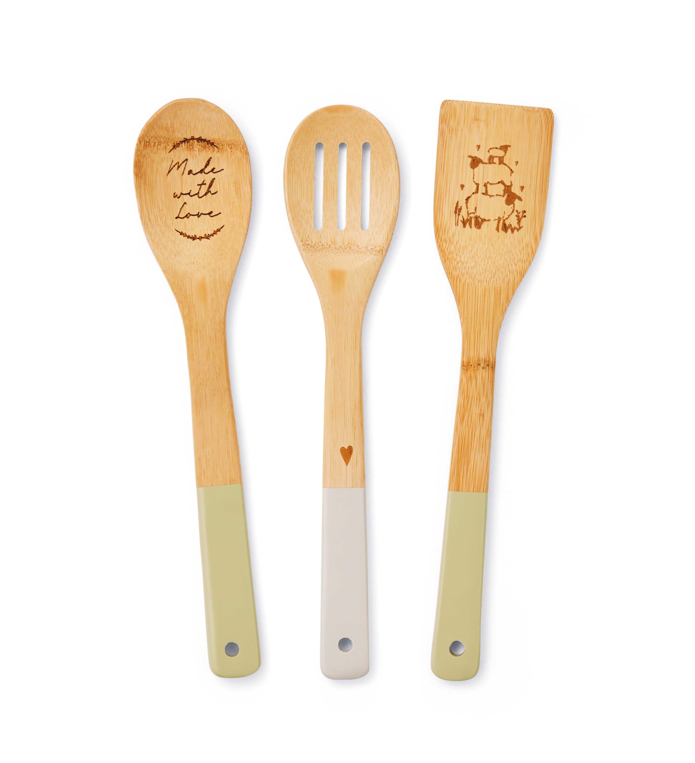 Cooksmart British Designed Bamboo Wooden Spoon Set | Wooden Cooking Spoons Set Made from Bamboo | Lovely Designed Wooden Cooking Utensils Set for Everyday Cooking - Highland Sheep