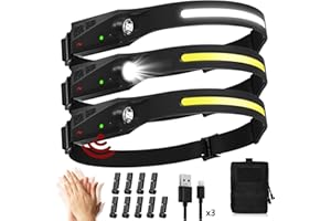 Headlamp Rechargeable,3 Pack Super Bright 1000 Lumen 5 Modes 1200mAh Lampe Frontale,230°Wide Beam Motion Sensor Head Lamp,0.1
