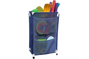 Essentially Yours Slim Rolling Pool Noodle Storage Organizer Bin, Space Saver, (14.4" W x 24.6" L x 42.5" H), Blue/White Style 428546