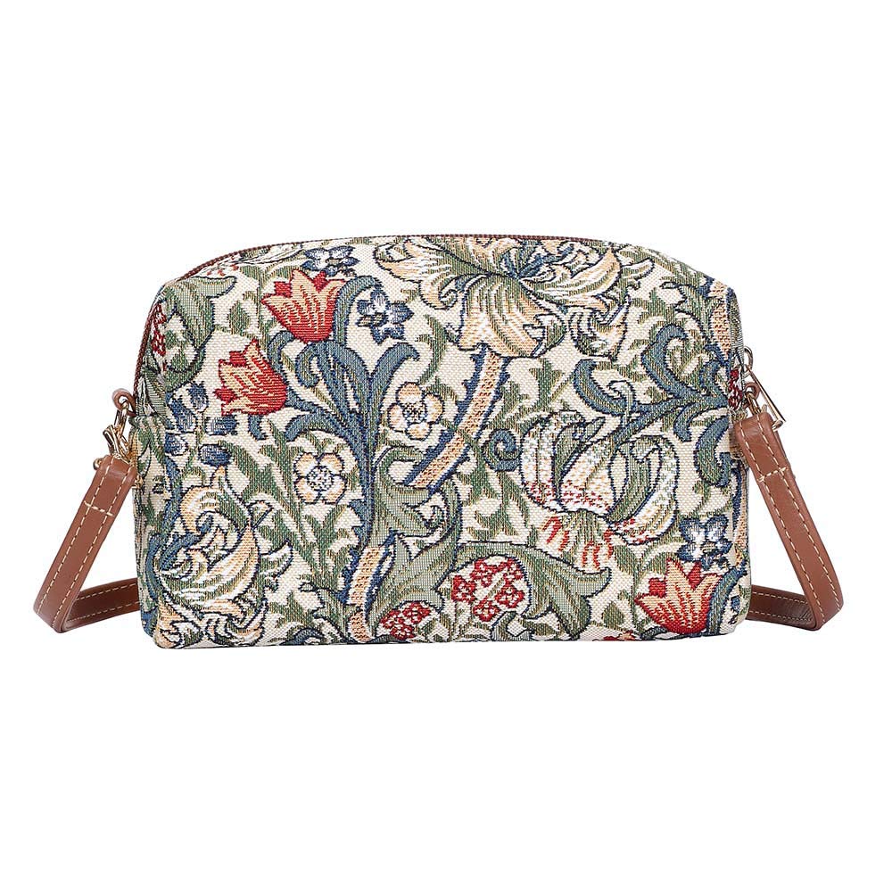 Signare Tapestry Small Crossbody Bag for Women pouch Bag with Floral and Garden Design (Golden Lilly, HPBG-GLILY)