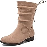 Luoika Women's Wide Width Ankle Boots - Low Heel Side Zipper Slouchy Mid Calf Boots Short Booties.