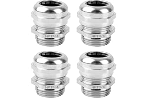 QCG 4 Pcs 3/4" NPT Nickel-Plated Copper Waterproof Cable Gland, IP68 Waterproof Adjustable Cable Glands, Strain Relief Cord Grip Connectors with Gaskets and Locknut for 13-18mm Cable Diameter