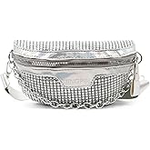 Long Keeper Chest Bag for Women Bling Fanny Packs Holographic Rhinestone Small Purse Waist Sparkly Bumbags For Party Travel (Silver)