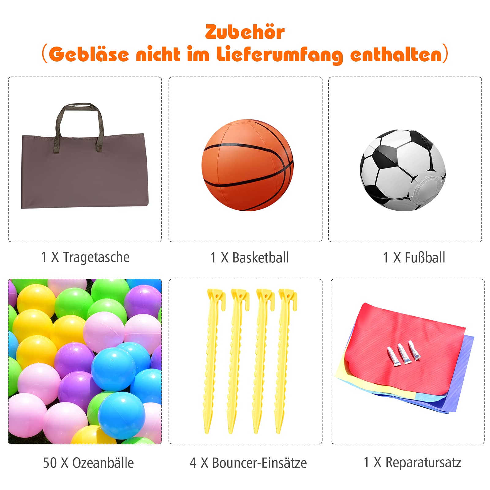 COSTWAY Kinder aufblasbare Hüpfburg, Hüpfburg mit Rutsche, Ballgrube, Reparaturflicken, Aufbewahrungstasche, Kinder-Hüpfburg für Hinterhof, Indoor & Outdoor-Einsatz 270x240x196cm 5