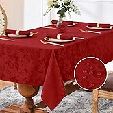 Romanstile Jacquard Rectangle Tablecloth - Winter Waterproof Damask Floral Decorative Table Cloths Heavy Weight Fabric Table Covers for Dinner/Parties/Holiday - 60 x 84 Inch, Red