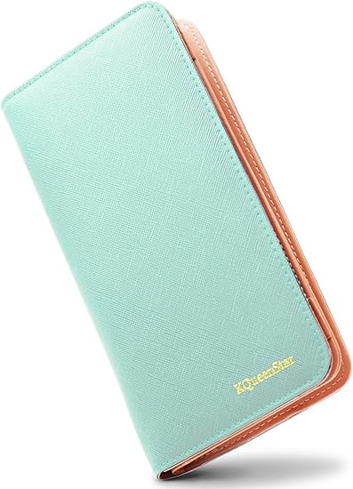 Amazon レディース 長財布 可愛い Puレザー 二つ折り クラッチバッグ パステルカラーの長財布 大容量 カードがたくさん入る ミントグリーン Kqueenstar クラッチバッグ