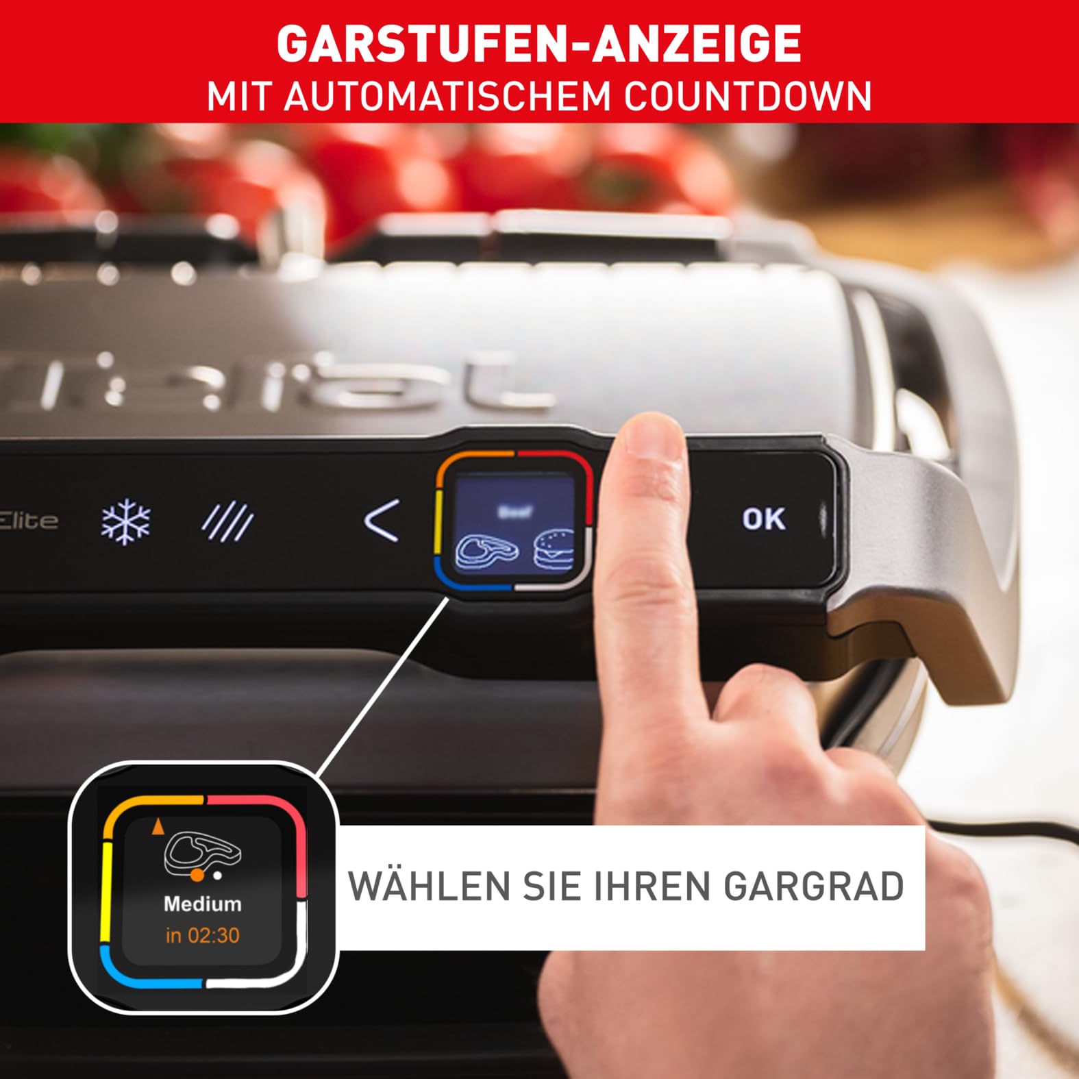 Tefal OptiGrill Elite XL Kontaktgrill, 16 Programme, Digitales Display mit Garstufenanzeige, abnehmbare XL-Platten, Grillboost-Funktion, intuitive Bedienung, Elektrogrill, Edelstahl, GC760D12 5