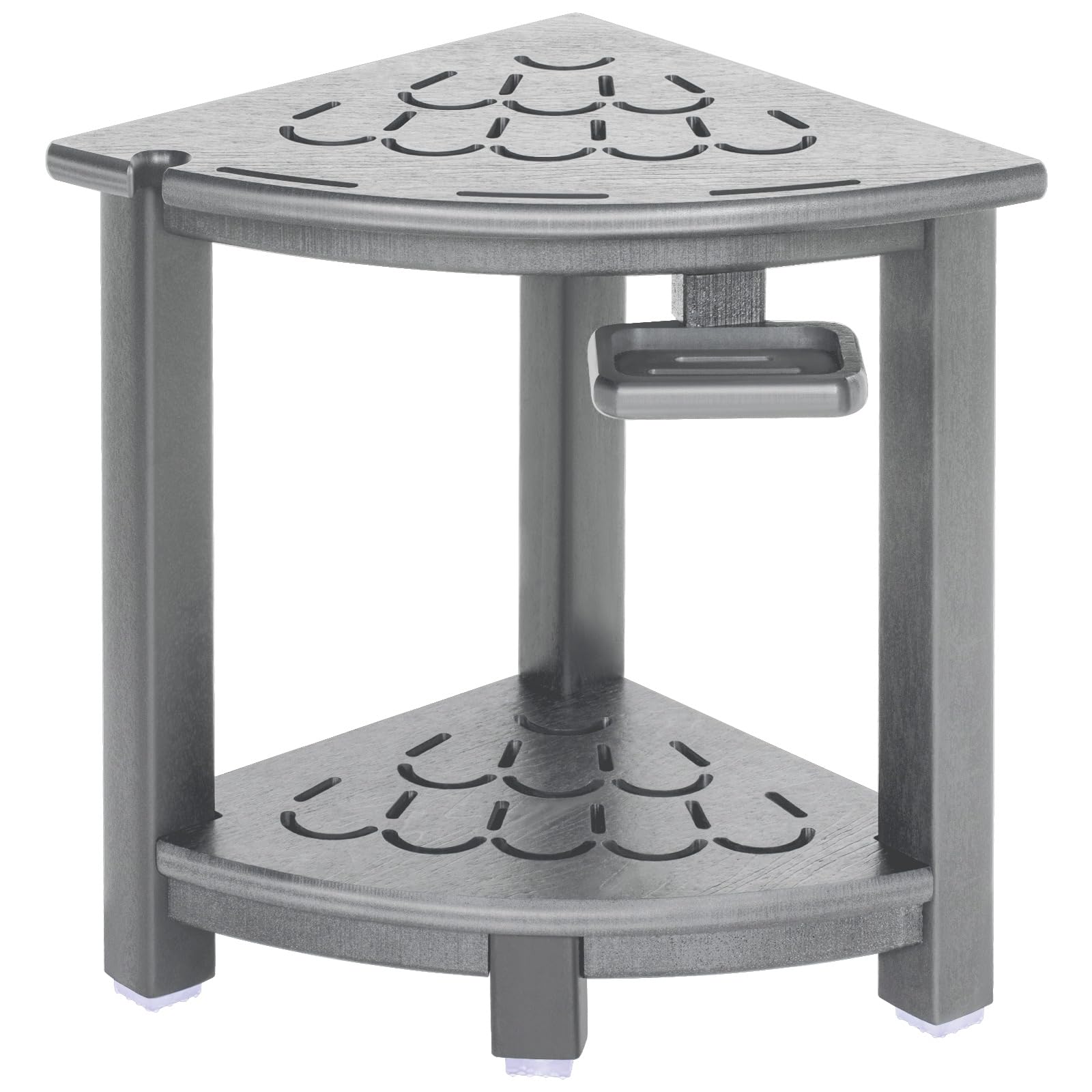 Photo 1 of nalone Corner Shower Stool, HDPE Shower Bench for Inside Shower, Small Shower Chair Seat for Shaving Legs with Storage Shelf, Soap Box and No-Slip Feet (Grey)