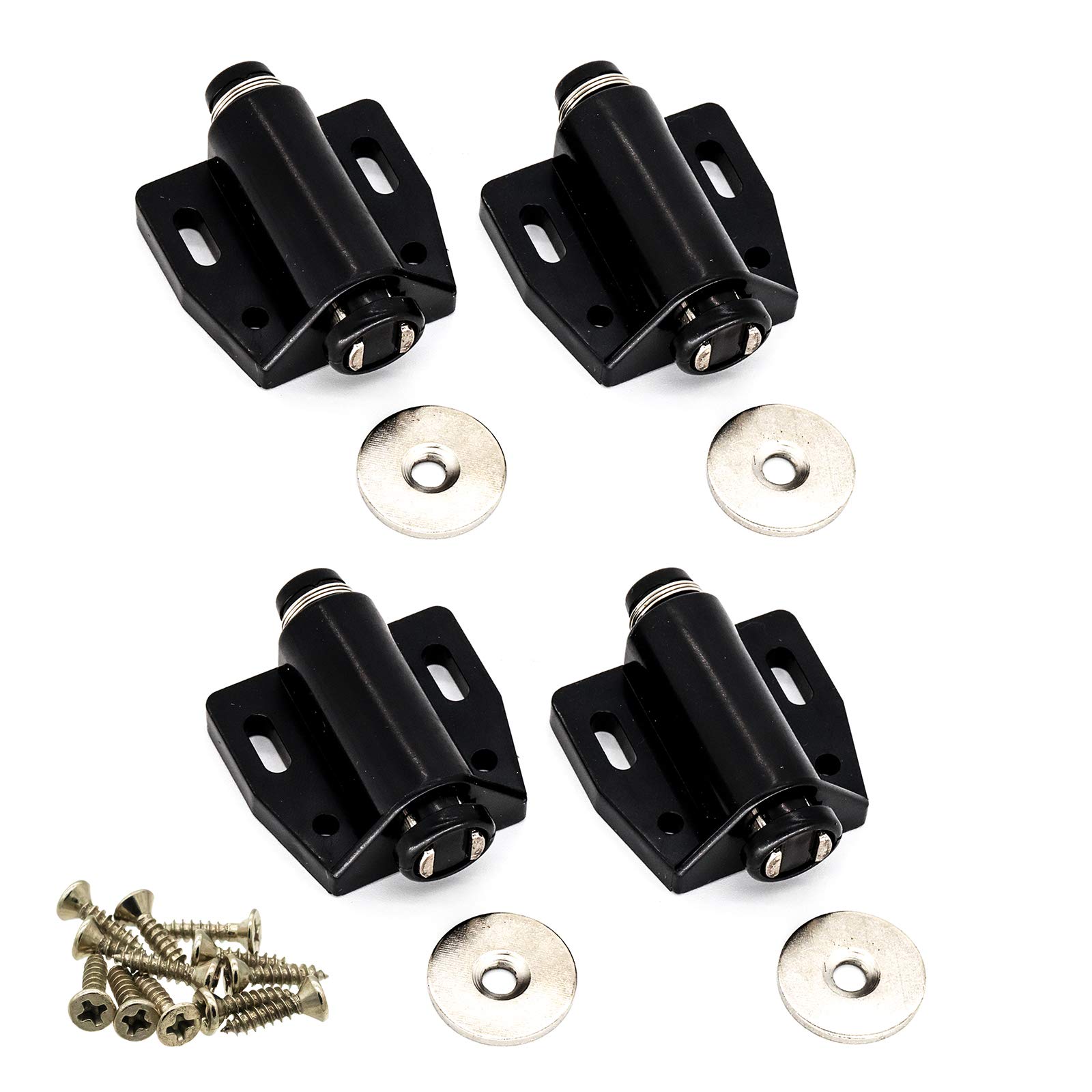 4pcs Magnetic Push to Open System Damper for Cabinet Cupboard Drawer with Screws (Black)