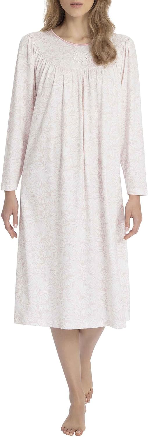 Calida Cotton Nightgowns Long Sleeve Knit Gown in Rose Garden (Bridal Rose Garden, Medium) at