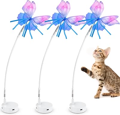 GoldenSun 3 Pcs Cat Toy Replaceable Butterflies Handmade Fabric Toys