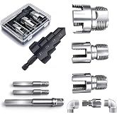 PVC Pipe Threader 7PCS Kit with Step Drill Bit, 1/2" 3/4" 1" Tapping Tool | Ball-Lock Design, Drill-Powered Hex Shank, Alloy Steel Construction, For Home &amp; Garden Plumbing, Fits 1/2" 3/4" 1" PVC Pipes