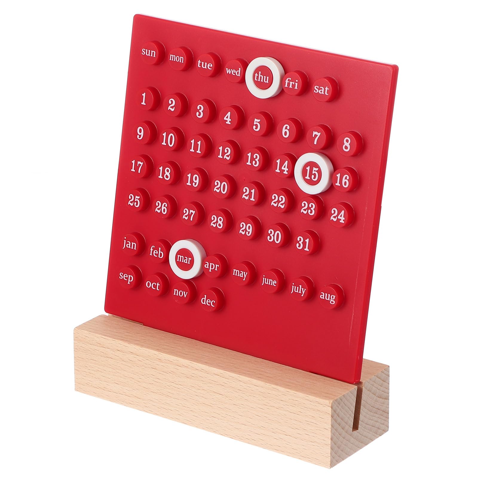 PATIKIL Wood Perpetual Calendar, Desktop Acrylic Calendar Stand Wooden Month Week Date Display for Desk Shop Office Home Decoration, Red