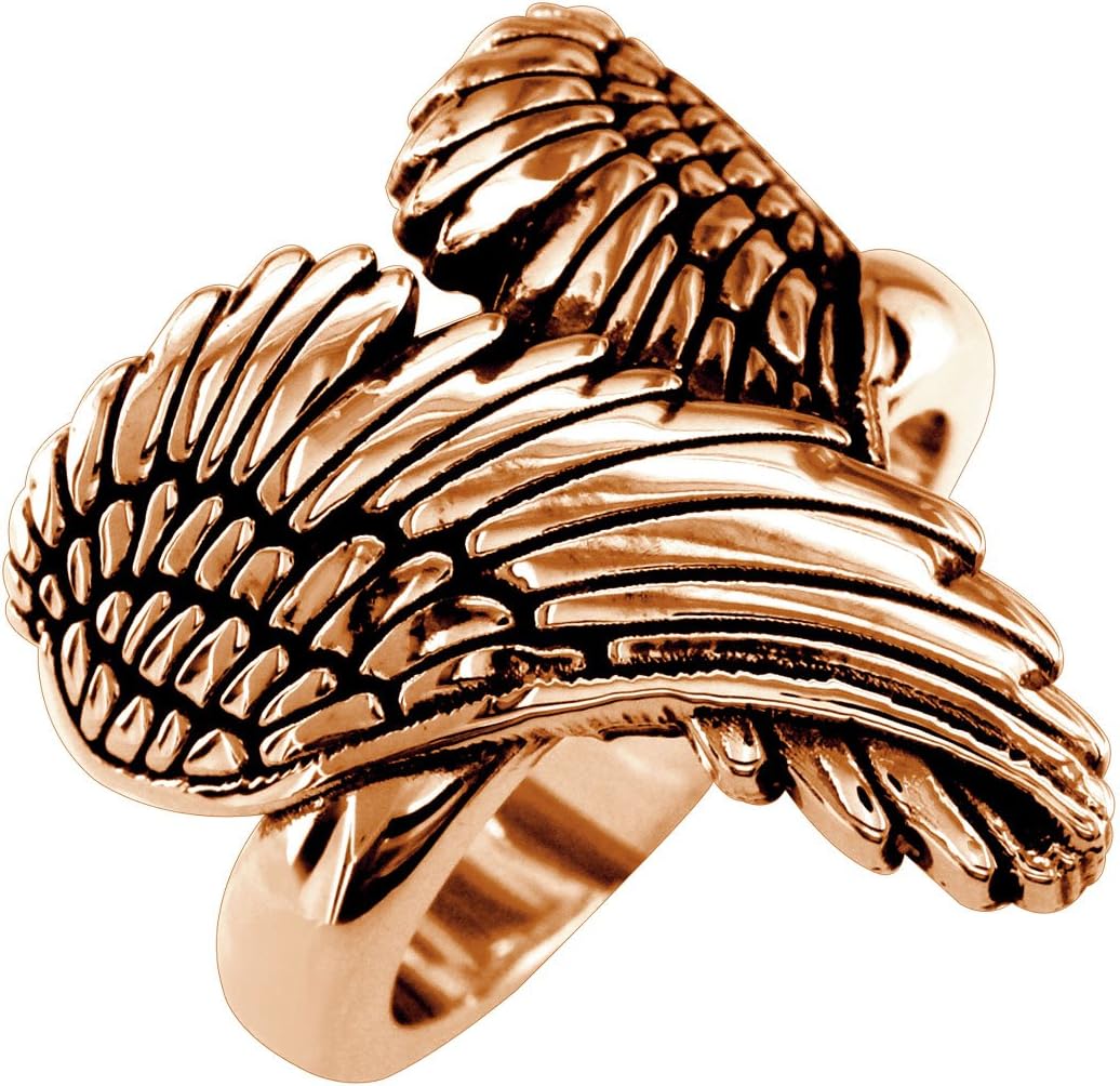 SZIRO Large Wings of Love with Black, Winged Love, Angel Heart Wings Ring, 22mm in 18K Rose (Pink) Gold