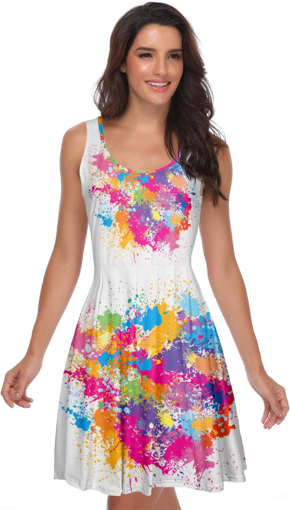 Color of Paint Splashes Splash Splatter Spray Holi Abstract Sleeveless Party Wedding Dresses for Women
