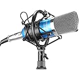 Neewer&reg; NW-700 Professional Studio Broadcasting & Recording Condenser Microphone Set Including: (1)NW-700 Condenser Microphone + (1)Metal Microphone Shock Mount + (1)Ball-type Anti-wind Foam Cap + (1)Microphone Audio Cable (Blue)