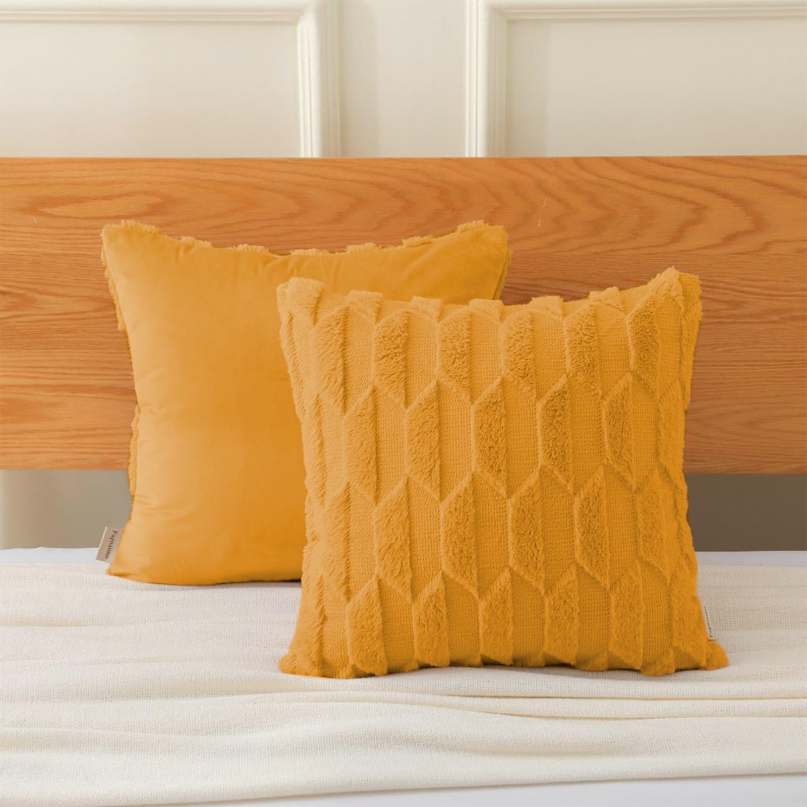 Pagnanno. Set of 2 & 4 Soft Velvet Cushion Covers 45x45cm(18x18 Inches) D7 Throw Pillowcases Square Covers for Chairs,living room,bedroom with Invisible Zipper (45x45cm (18x18inch), Mustard, 2)