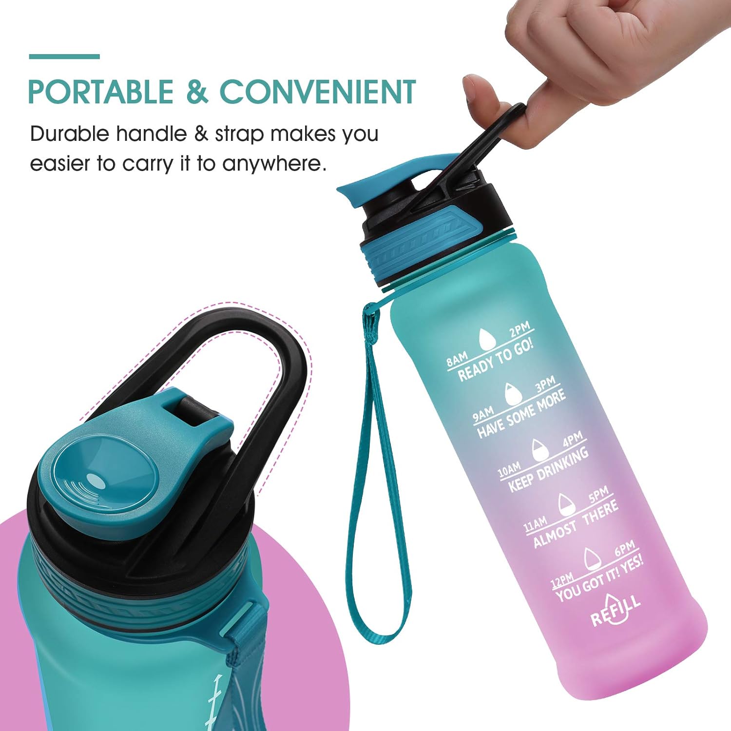 PASER 24oz Water Bottles with Times to Drink, Leakproof TRITAN & BPA Free Drinking Water Bottle with Removable Straw to Provide Adequate Water for Your Body (with Gift Box, Straw Brush) : Sports & Outdoors